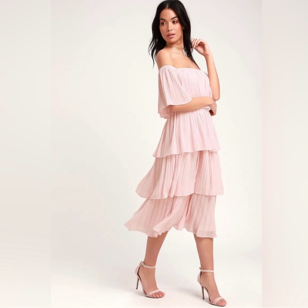 Lulu's Pink Ruffled Tiered Midi Sundress - Picture 2 of 4